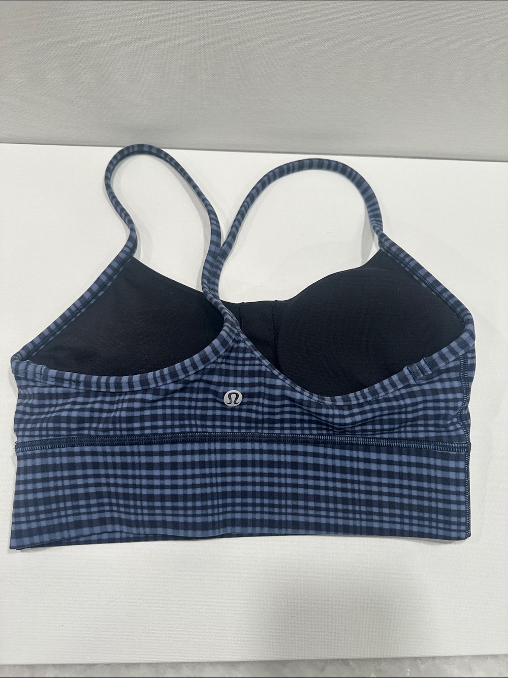 lululemon navy check strappy sports bra